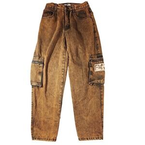 Vintage FMN Jeans Mens 28 Brown Acid Wash Denim Tapered Cargo Pockets Baggy Y2K